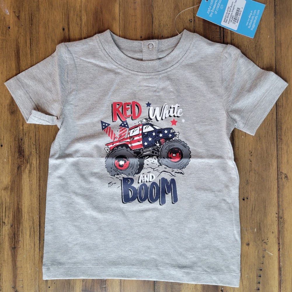 RuggedButts Boy 18-24m Monster Truck Red White and Boom Americana Graphic Tee